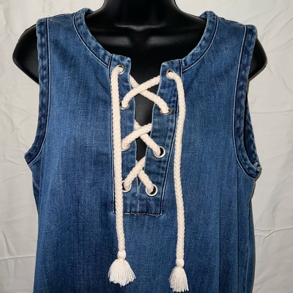 Aerie Denim Midi Dress with Nautical Knots & Frayed Hem - Picture 2 of 5